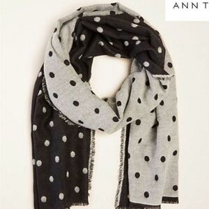 NWT Ann Taylor Reversible Shimmery Polka Dot Blanket Scarf Black and Gray